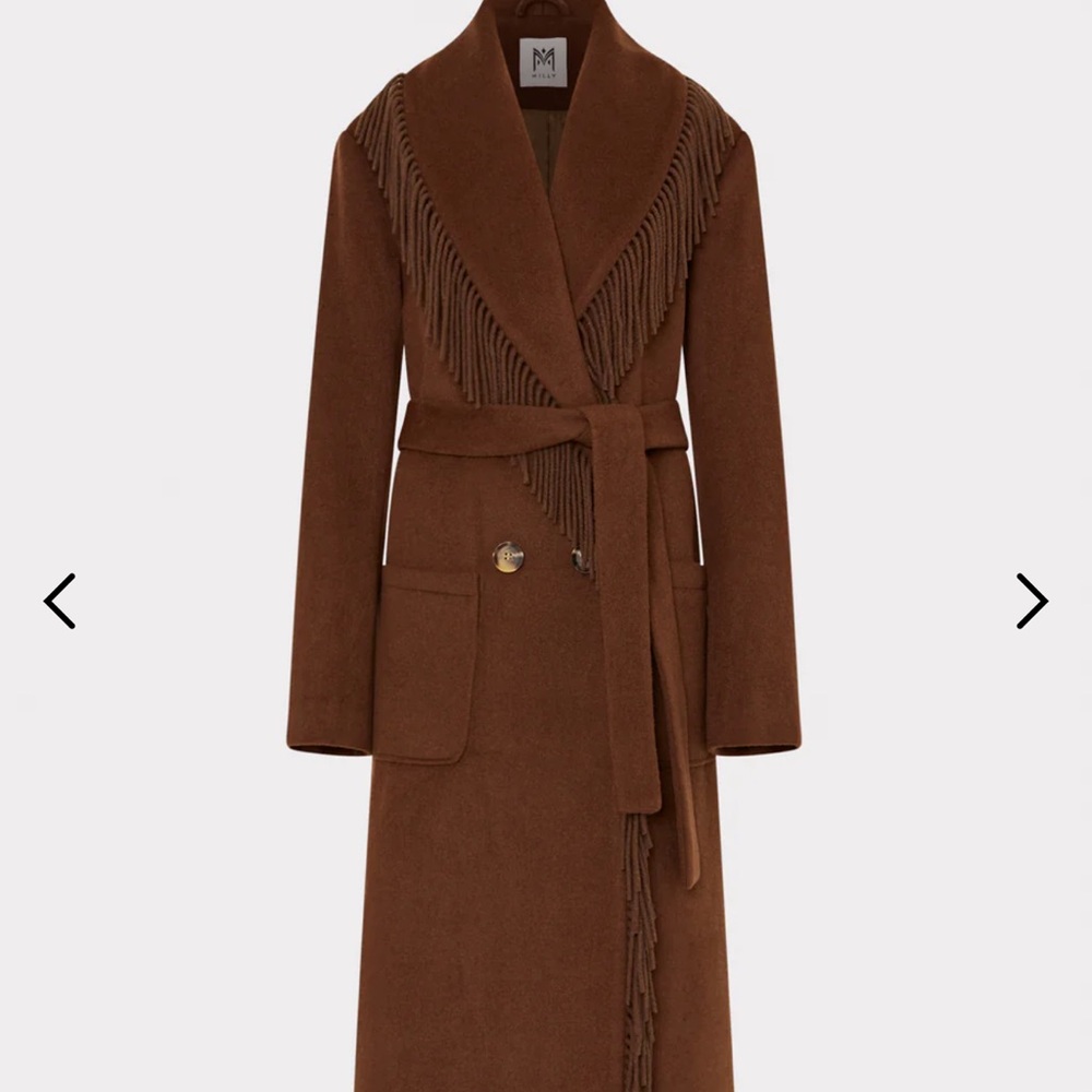 MILLY Wyatt Brown Wool Fringe Coat